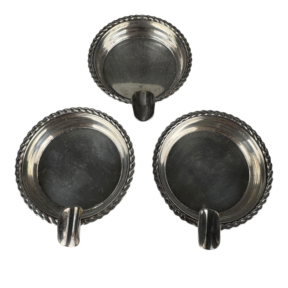Vintage Sterling Silver 925 Mini Ashtrays Set of 3 Rope Edge Gadroon Heavy 87.5g